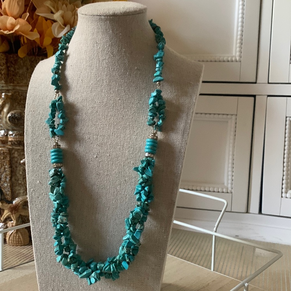 Turquoise necklace with silver accent triple layer, double layer,single layer